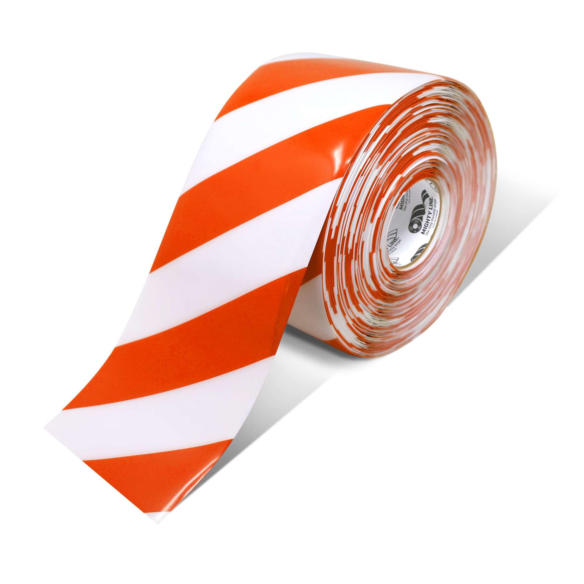 Mighty Line Hazard Area Marking Floor Tape — 6in. x 100ft., White with Orange Chevrons, 50 Mil Thick, Model# 6RWCHVO